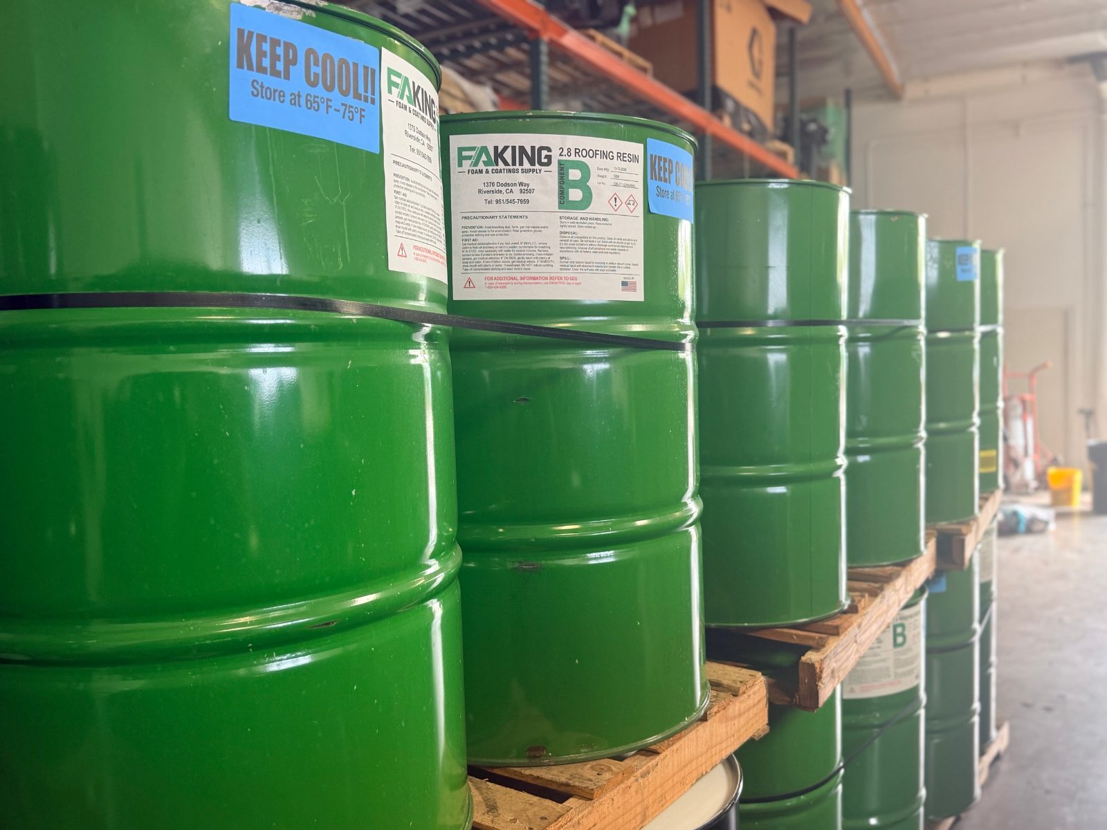 FAKING spray foam resin drums at the Riverside warehouse